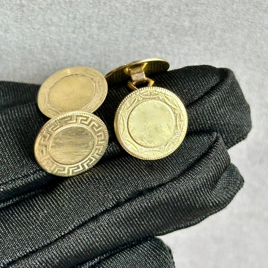 14KT Yellow Gold Round Vintage Cufflinks – Raw, Unpolished Elegance with Dual Designs | Sleek Father’s Day Gift for Him