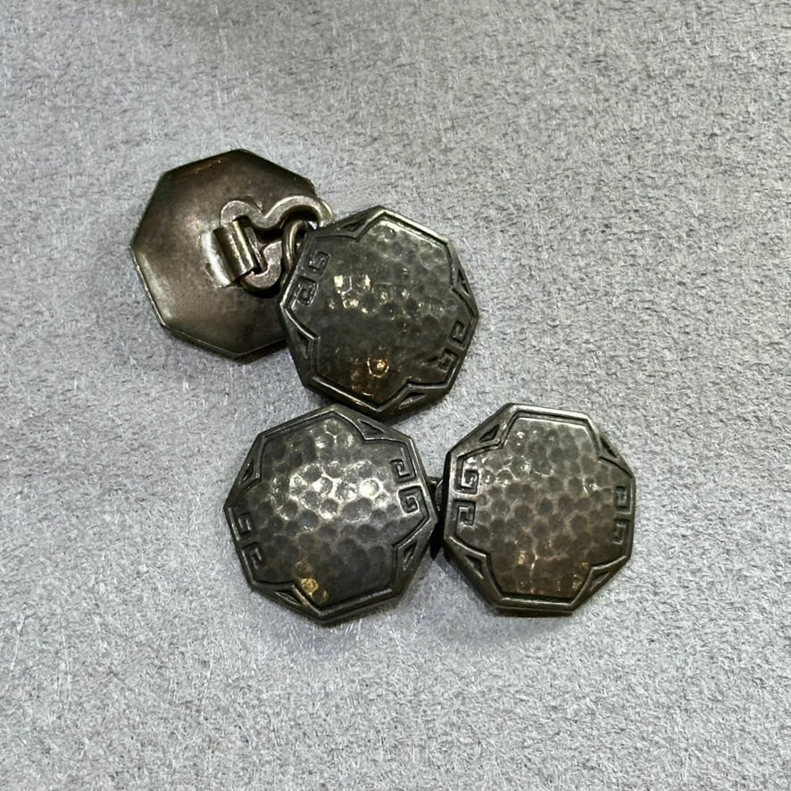 Vintage Hammered Silver Cufflinks with Greek Spiral Design – Sophisticated Father’s Day Gift