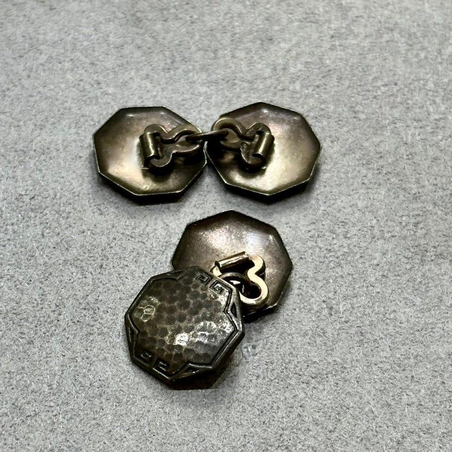 Vintage Hammered Silver Cufflinks with Greek Spiral Design – Sophisticated Father’s Day Gift