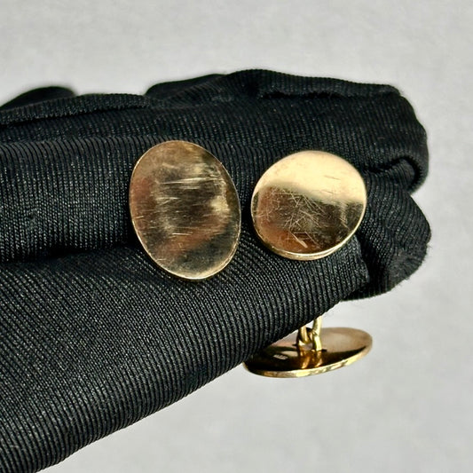 Solid 14KT Yellow Gold Oval Vintage Cufflinks – Sleek, Engravable & Timeless Father’s Day Gift