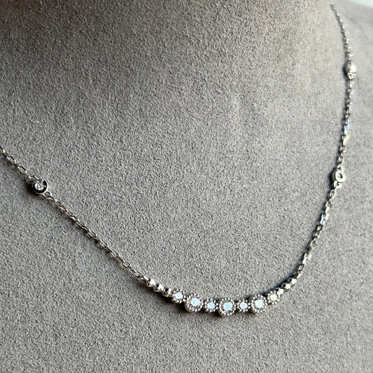 Diamond Beaded Milgrain Etching Bar Necklace