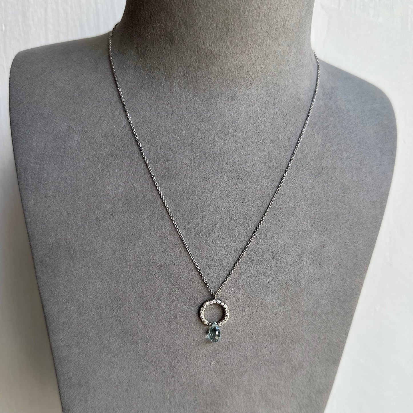 Aquamarine & Diamond Drop Necklace in 18K Yellow Gold