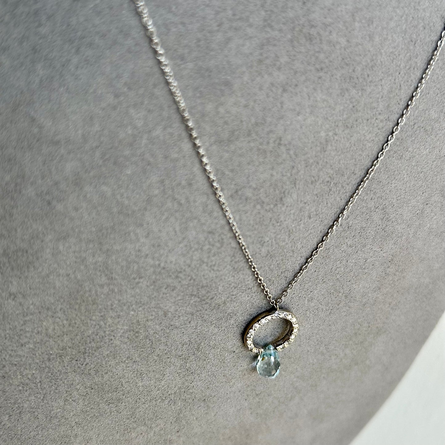 Aquamarine & Diamond Drop Necklace in 18K Yellow Gold