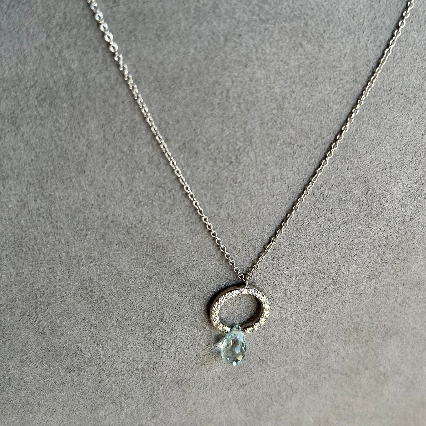 Aquamarine & Diamond Drop Necklace in 18K Yellow Gold