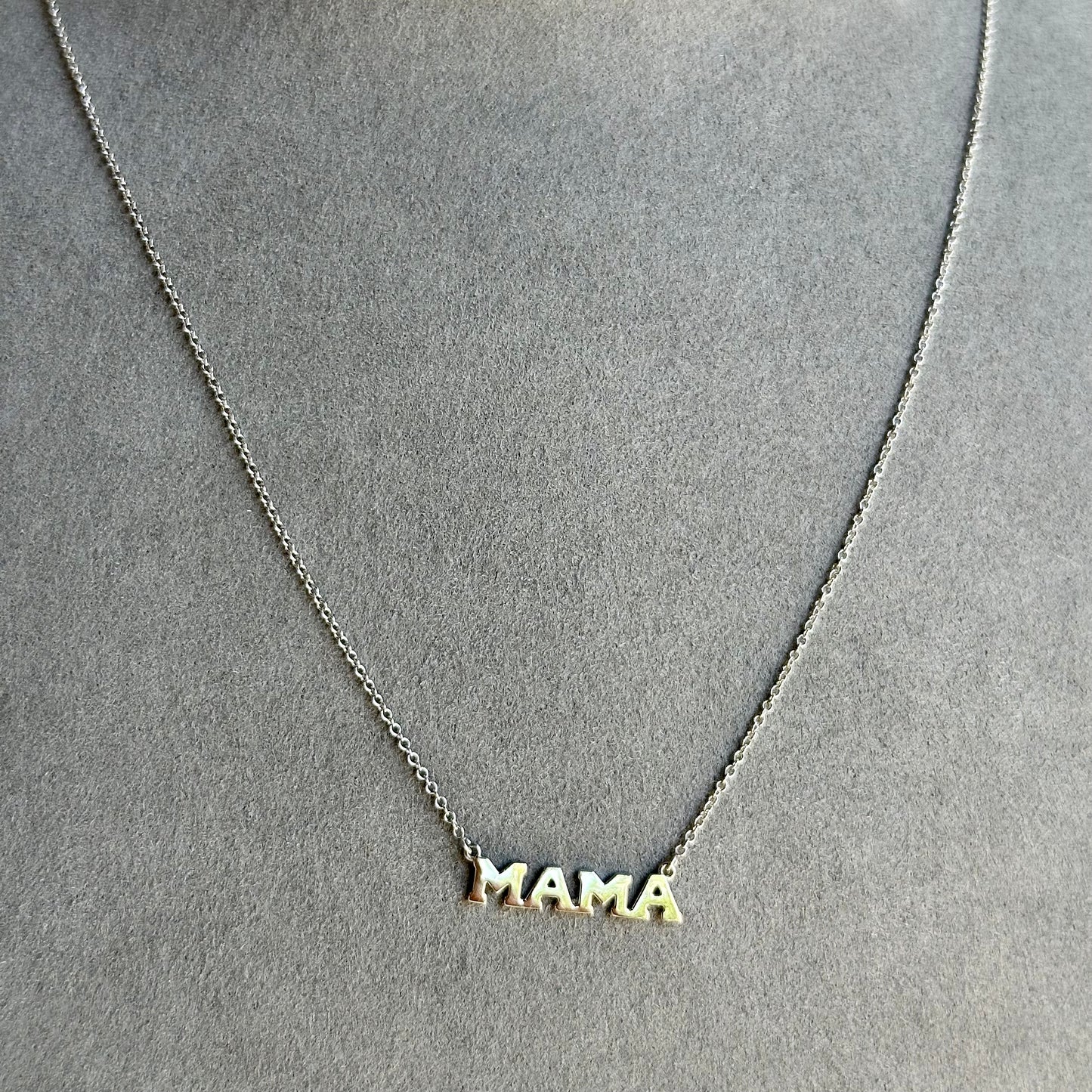 14K White Gold "Mama" Pendant Necklace