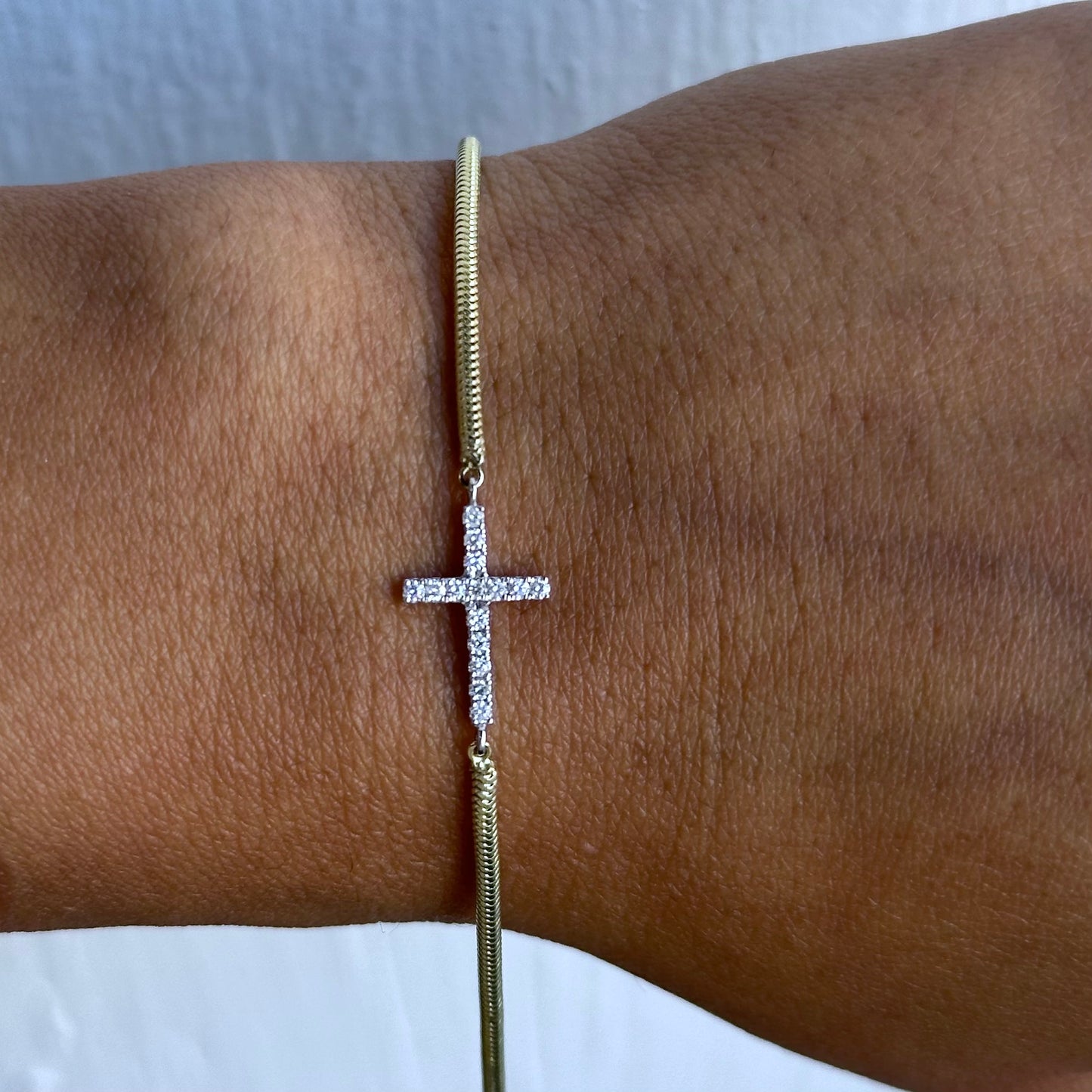 14KT Yellow Gold Bracelet with 14KT White Gold Cross & 0.15ct Diamond – Elegant Religious Jewelry