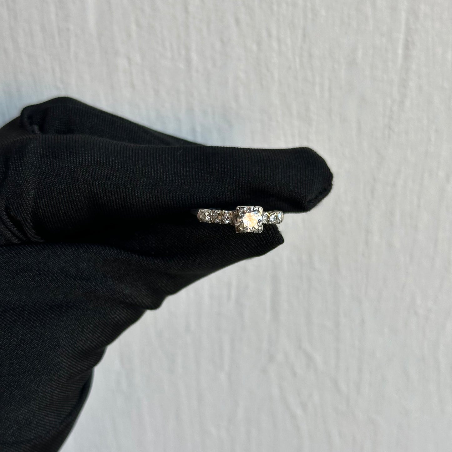 Art Deco 14kt White Gold Diamond Ring - 0.40ct D VVS1 Center Stone with Side Diamonds