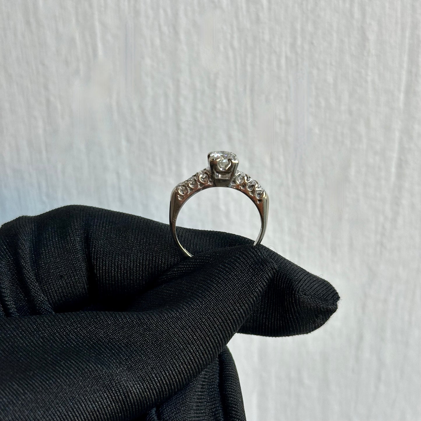 Art Deco 14kt White Gold Diamond Ring - 0.40ct D VVS1 Center Stone with Side Diamonds