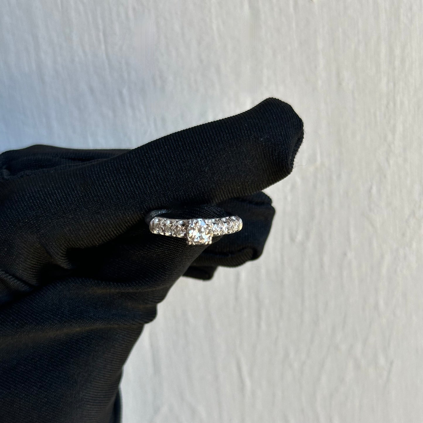 Vintage Art Deco Platinum Engagement Ring with 0.45ct D-H VS2 Diamond Center & 6 Side Diamonds
