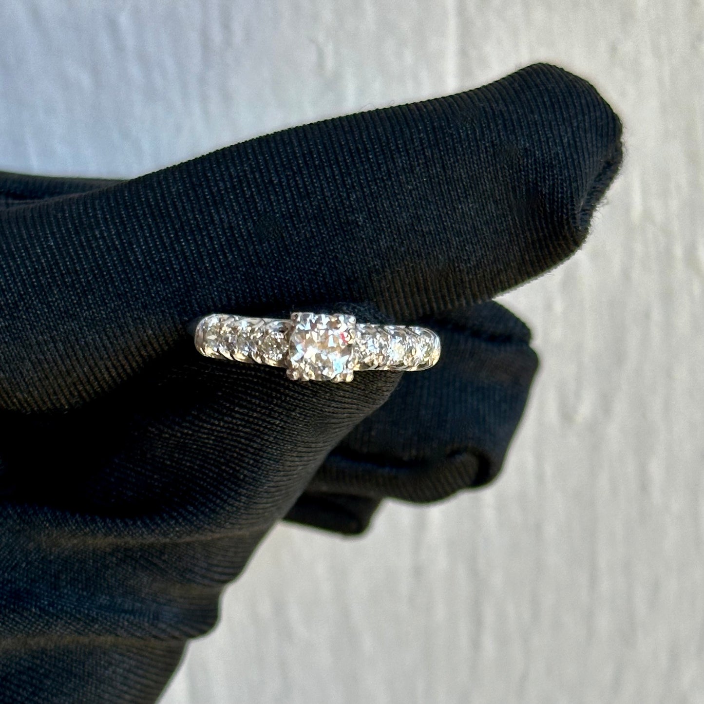 Vintage Art Deco Platinum Engagement Ring with 0.45ct D-H VS2 Diamond Center & 6 Side Diamonds