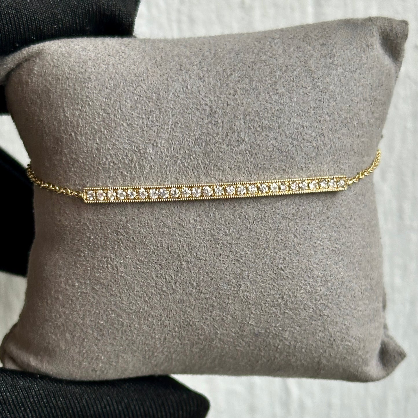 Stackable Diamond Bracelet – 14KT Yellow Gold, Milgrain Diamond Bar, 0.29CT Round Brilliant Diamonds