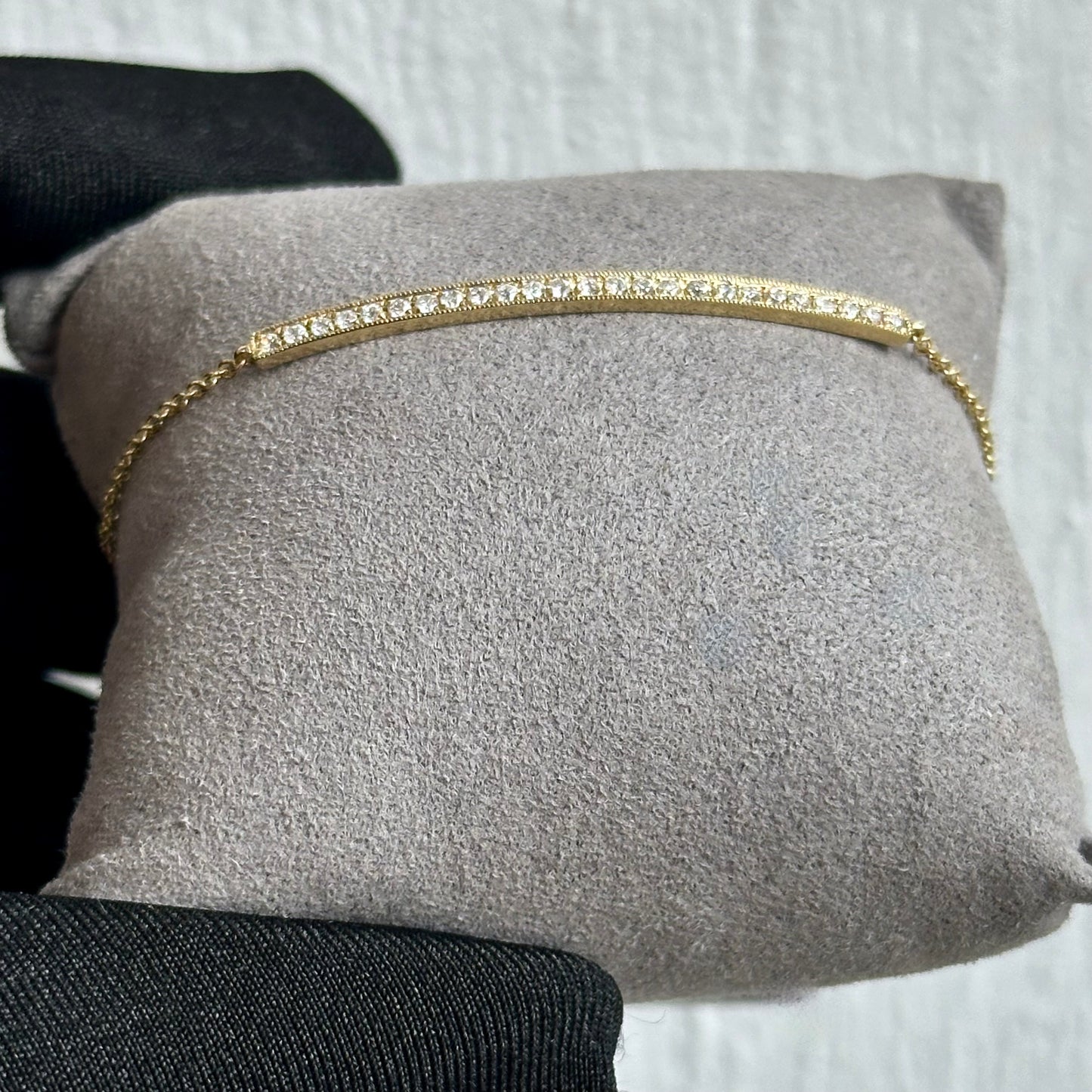 Stackable Diamond Bracelet – 14KT Yellow Gold, Milgrain Diamond Bar, 0.29CT Round Brilliant Diamonds