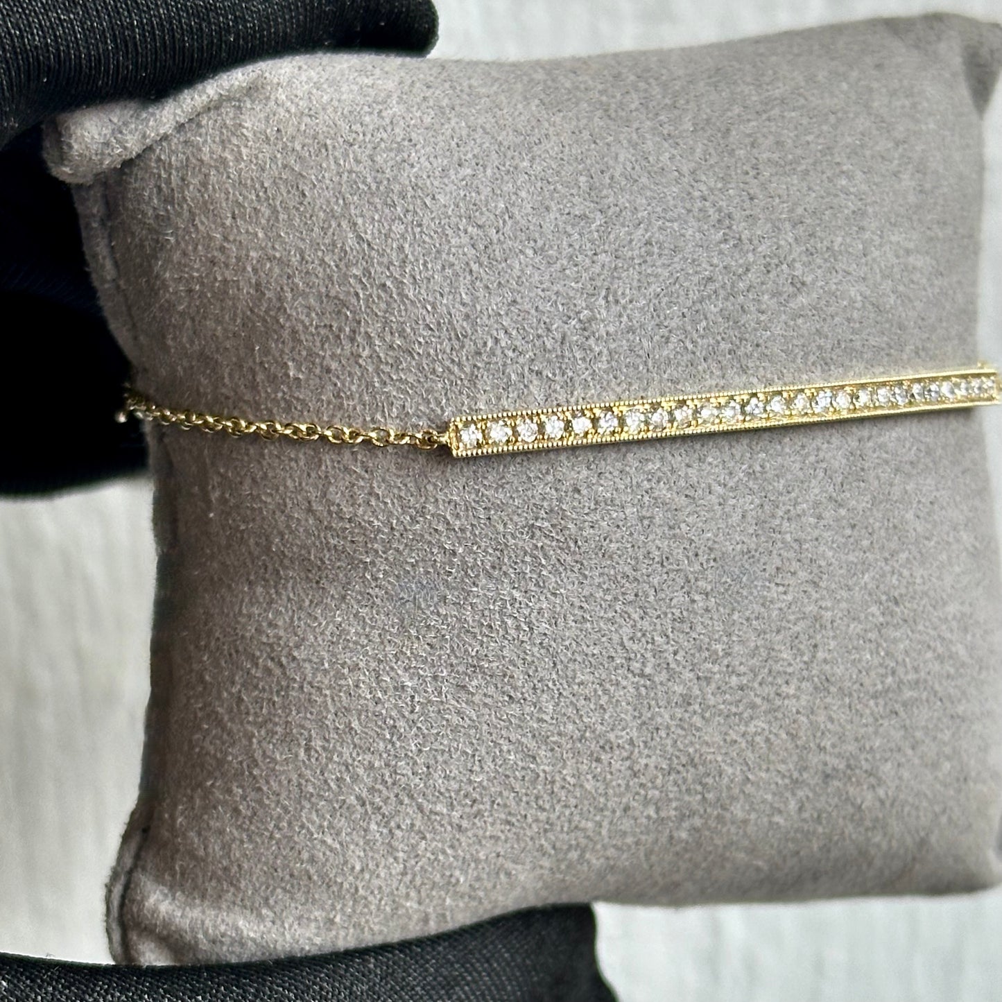 Stackable Diamond Bracelet – 14KT Yellow Gold, Milgrain Diamond Bar, 0.29CT Round Brilliant Diamonds