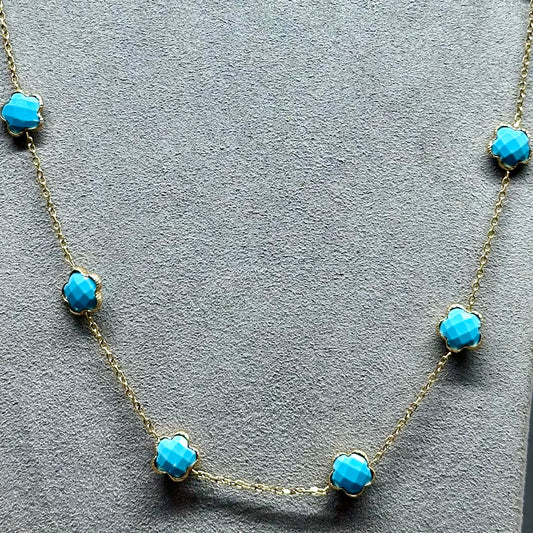 Camille - 23" Clover Turquoise 14kt Necklace