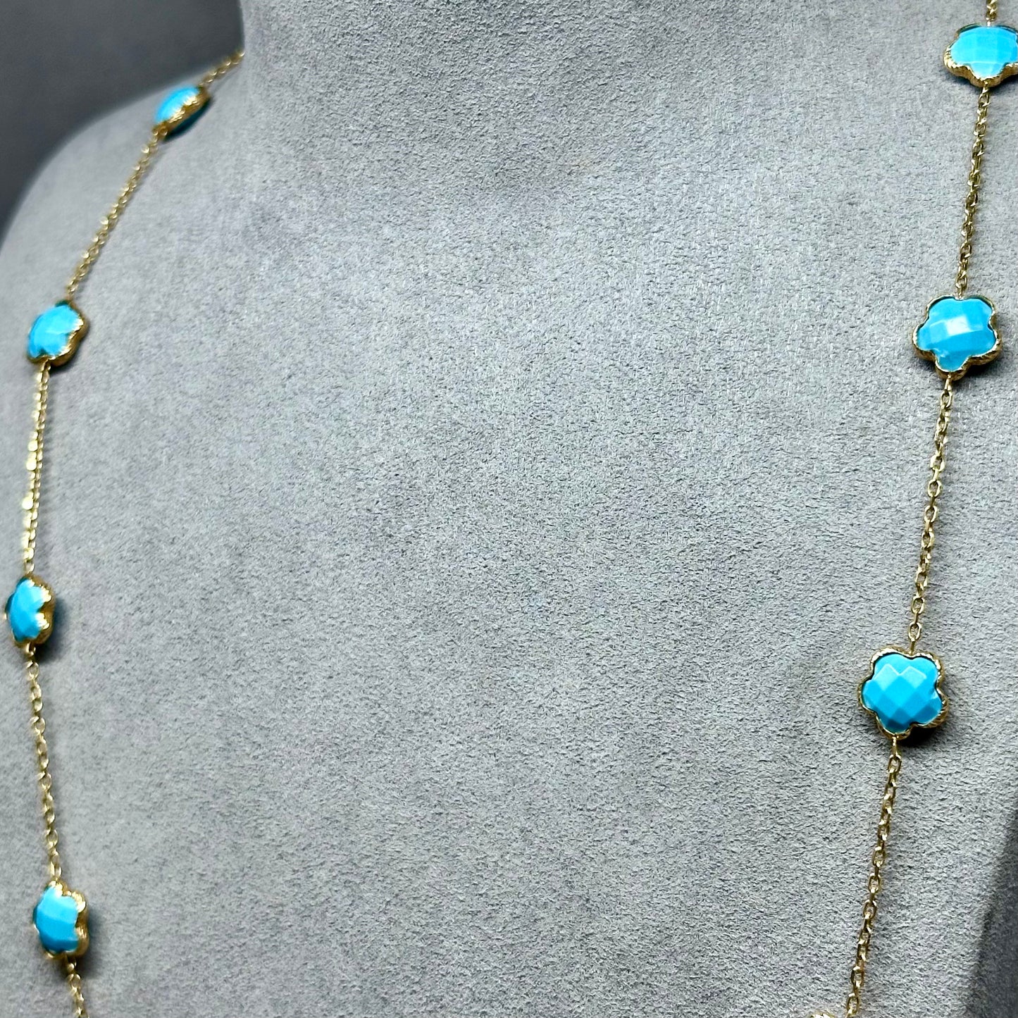 Camille - 23" Clover Turquoise 14kt Necklace