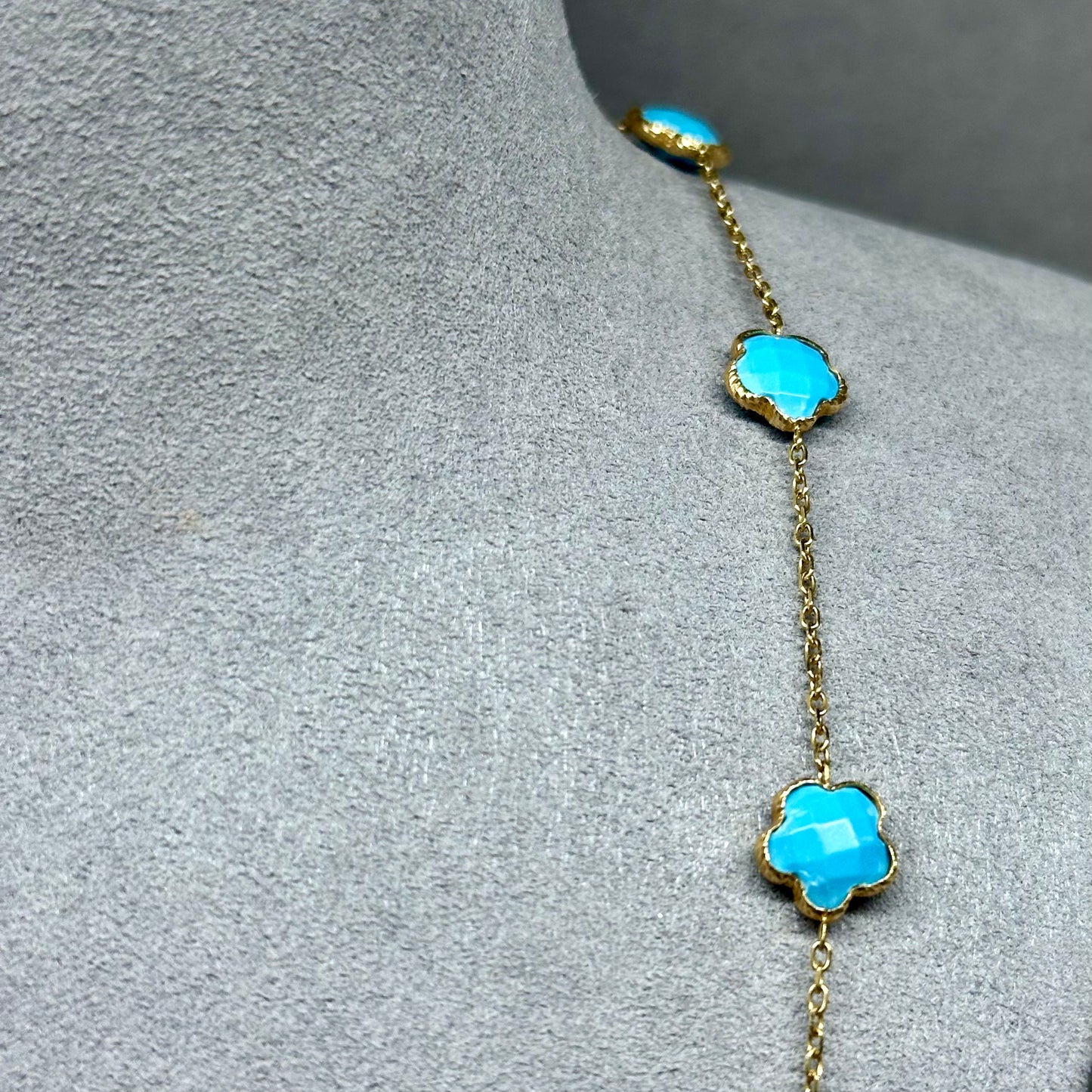 Camille - 23" Clover Turquoise 14kt Necklace