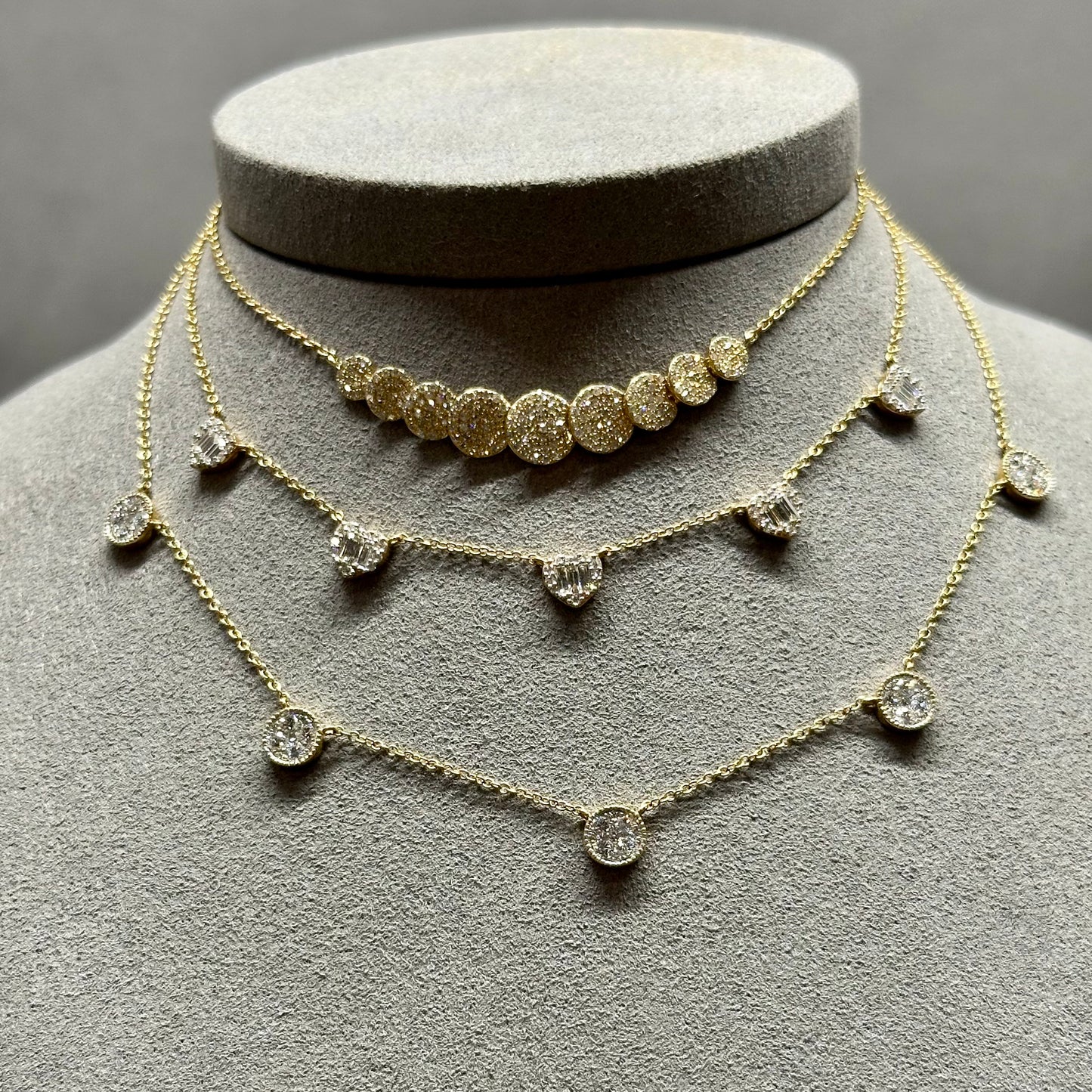 14kt Yellow Gold Necklace with 9 Diamond-Studded Discs, 0.59 CTW