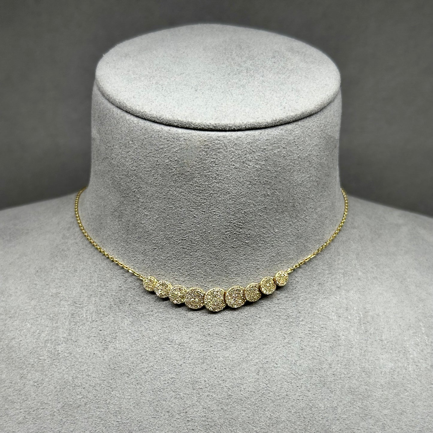 14kt Yellow Gold Necklace with 9 Diamond-Studded Discs, 0.59 CTW