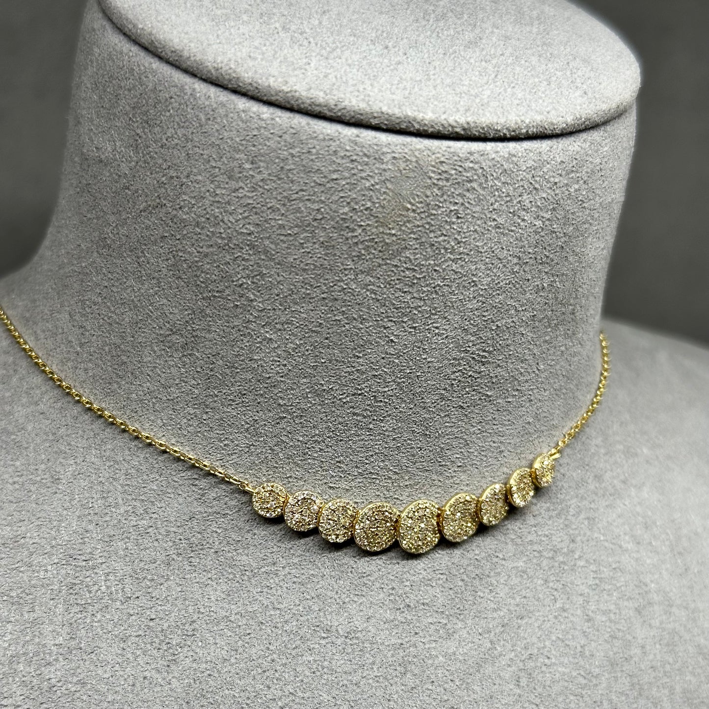 14kt Yellow Gold Necklace with 9 Diamond-Studded Discs, 0.59 CTW