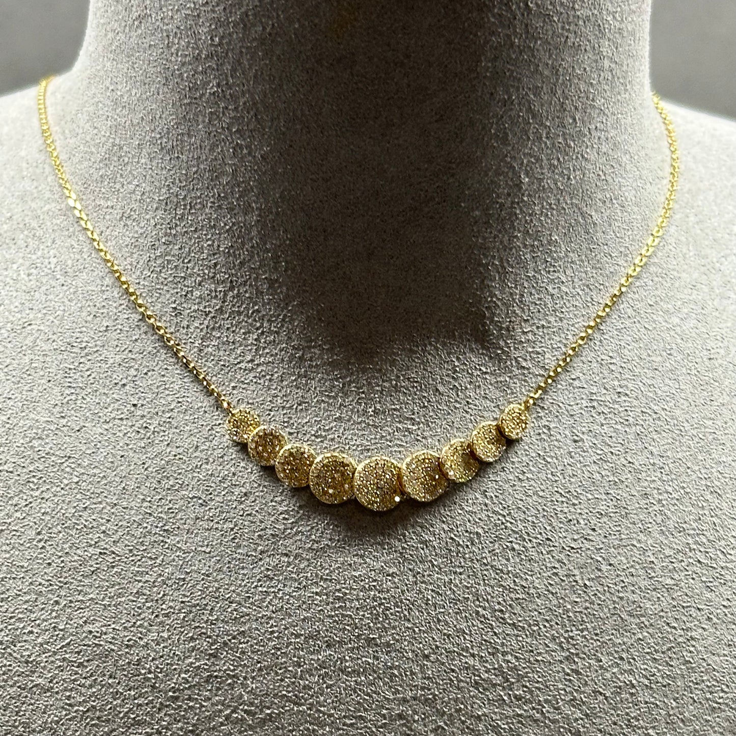14kt Yellow Gold Necklace with 9 Diamond-Studded Discs, 0.59 CTW