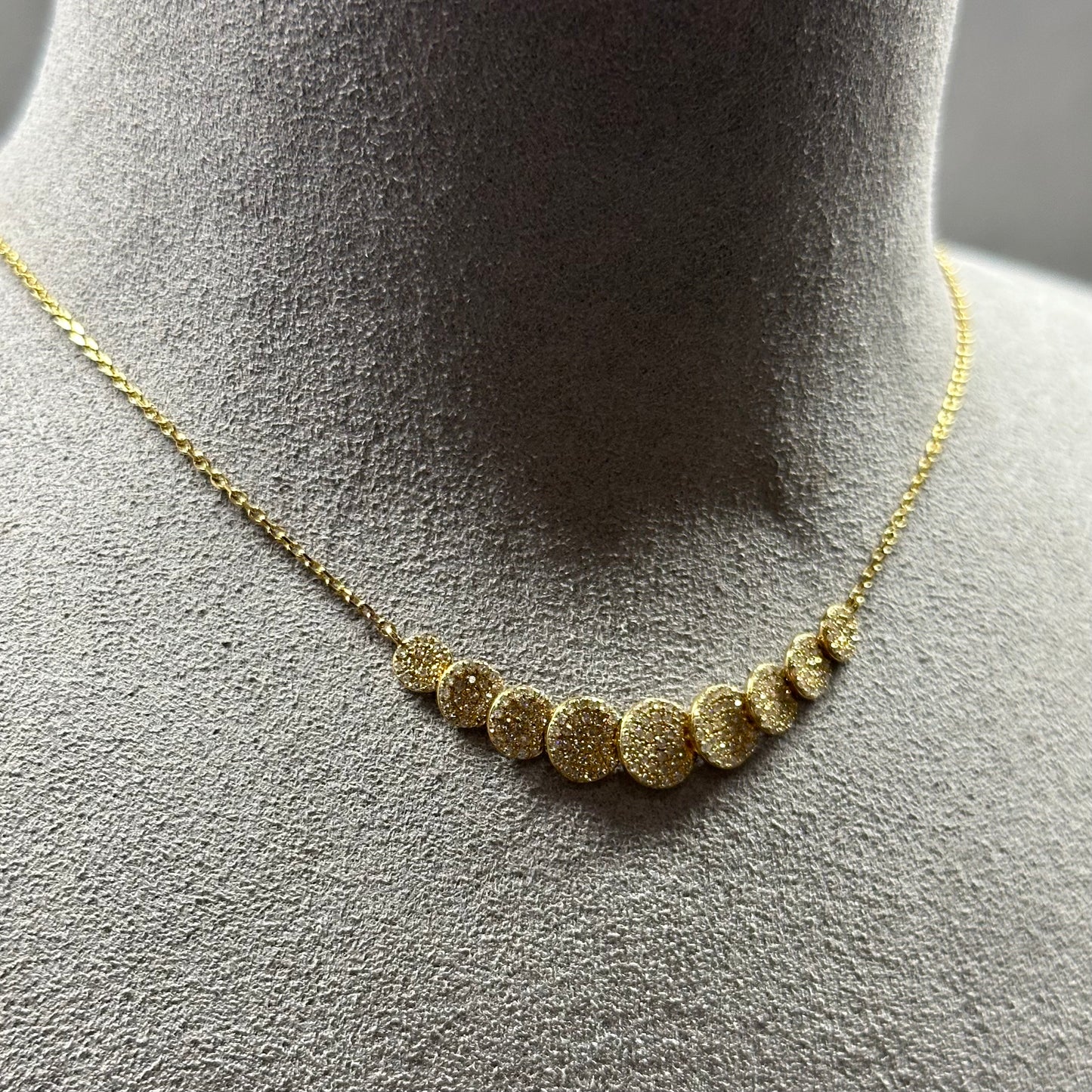 14kt Yellow Gold Necklace with 9 Diamond-Studded Discs, 0.59 CTW