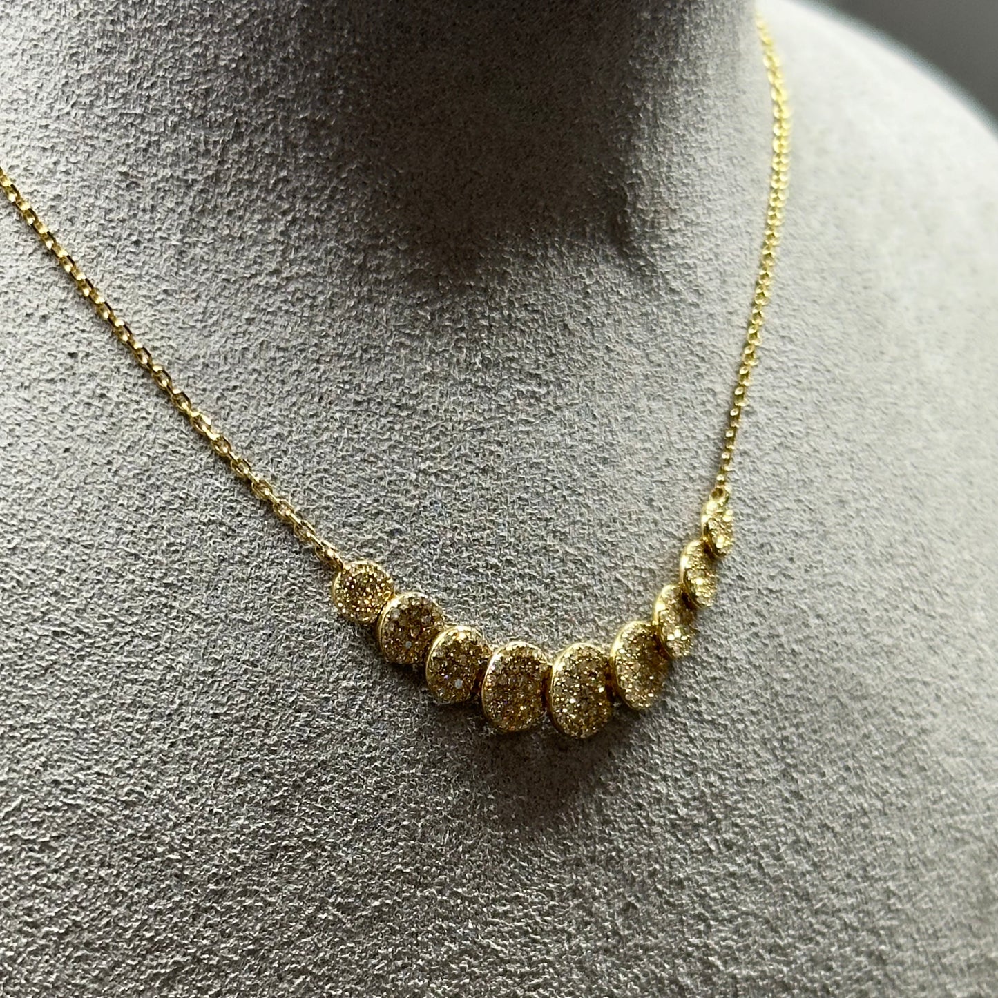 14kt Yellow Gold Necklace with 9 Diamond-Studded Discs, 0.59 CTW