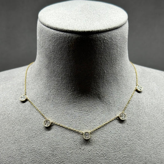 Elegant Five Disc Diamond Pave Necklace in 14k Yellow Gold