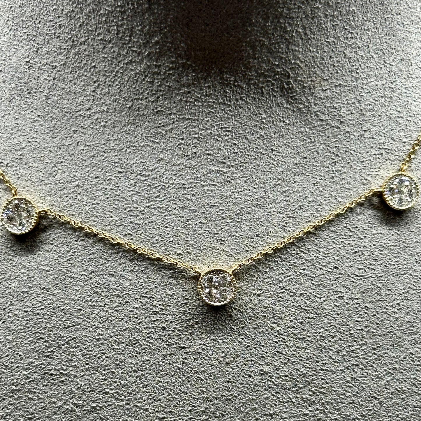 Elegant Five Disc Diamond Pave Necklace in 14k Yellow Gold