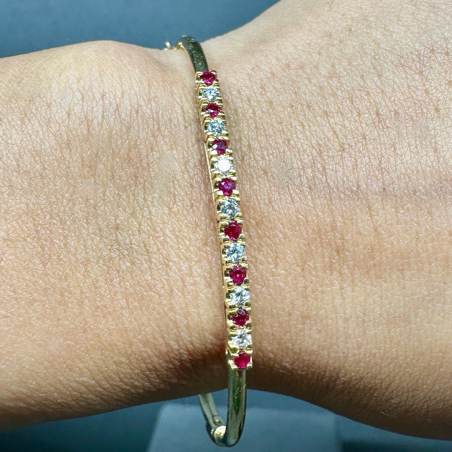 14kt YG Ruby and Diamond Pave Bangle