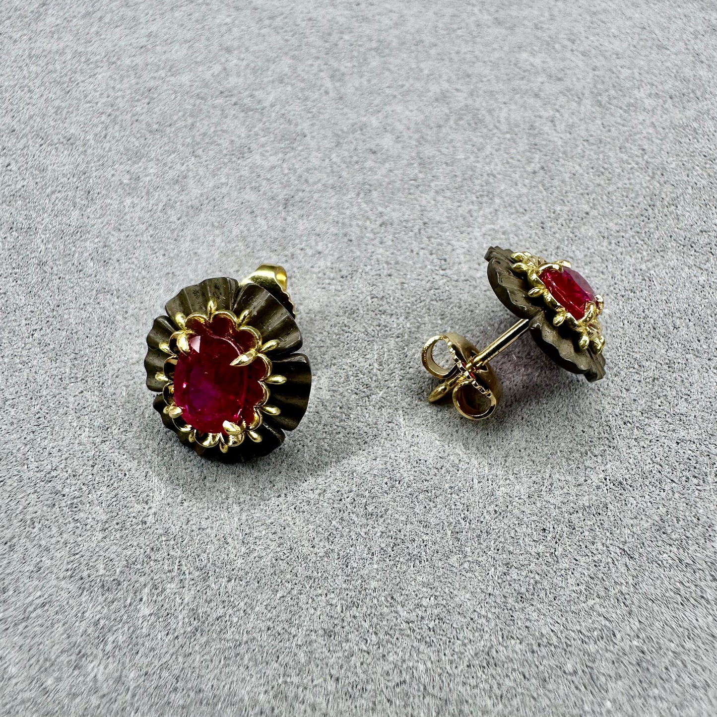 2.12ctw Two Tone Ruby Stud Earrings 18kt & Silver