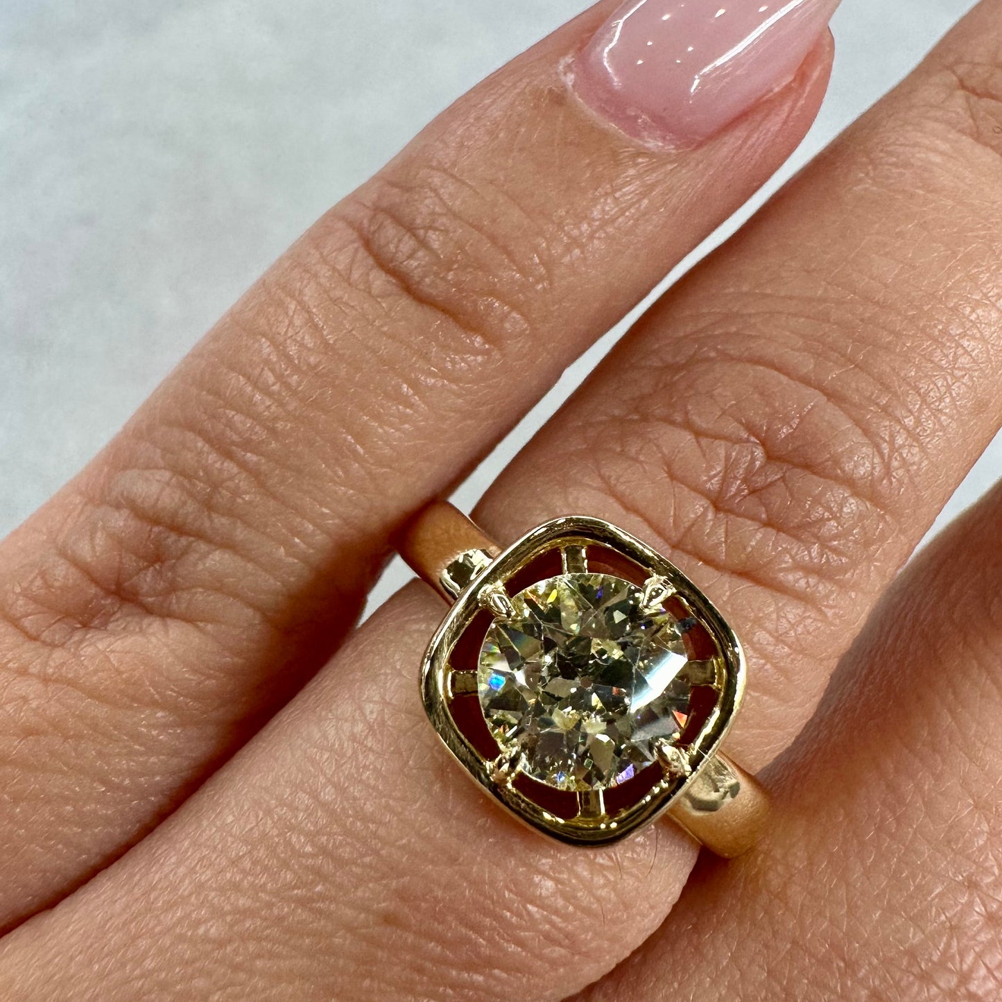 1.55CT J VS2 Old Mine Cut Diamond 18KT YG