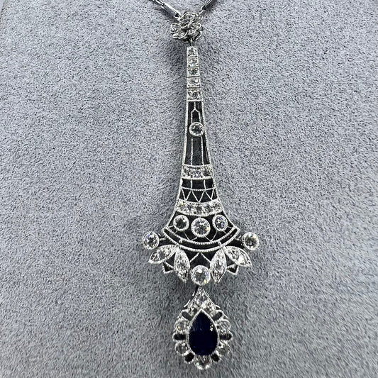 Circa 1910 Sapphire & Diamond Art Deco Platinum Necklace