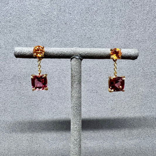 14kt Rose Gold Yellow Garnet and Pink Tourmaline Drop Earrings
