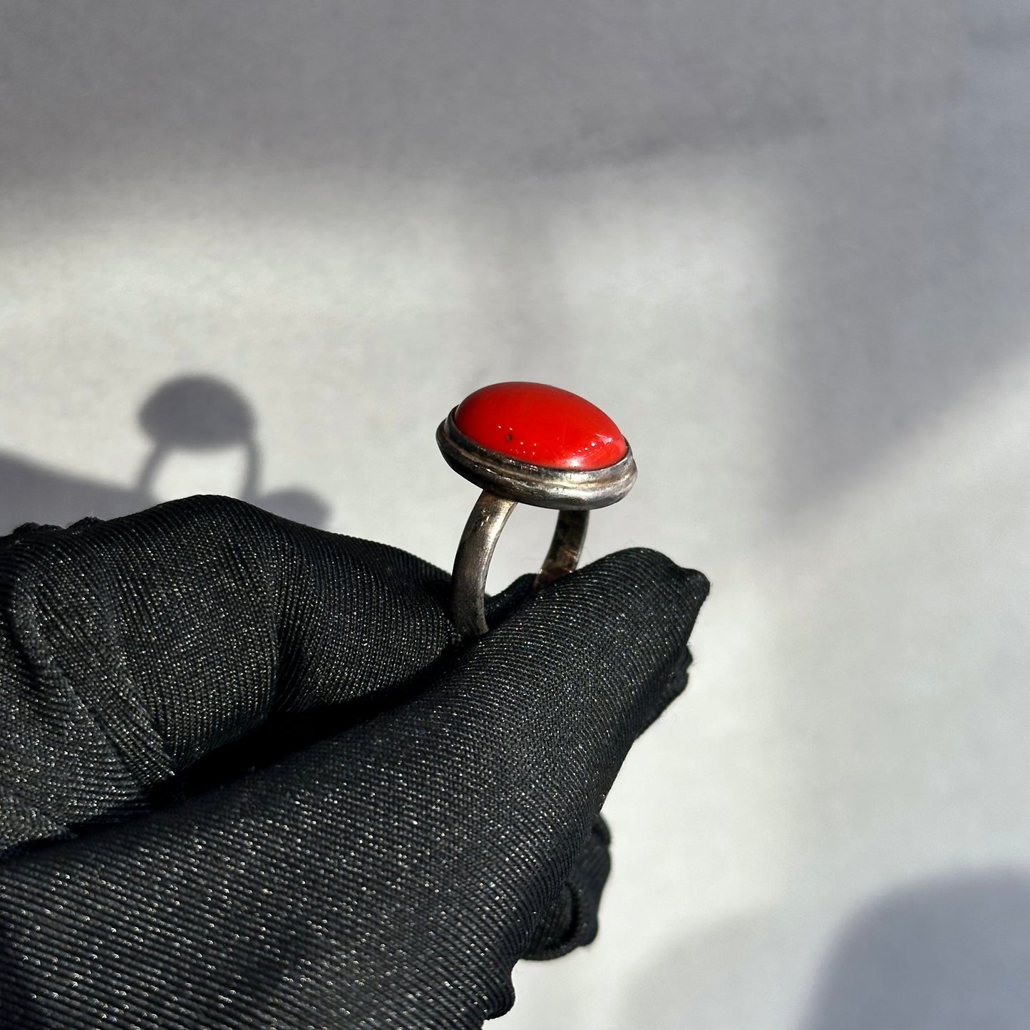 Vintage Silver Bezel Set Red Fiery Coral Ring – A Bold Statement Piece