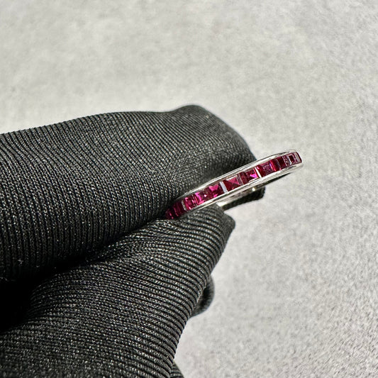 Asscher Cut Vivid Red Ruby Eternity Band Set in 14kt White Gold