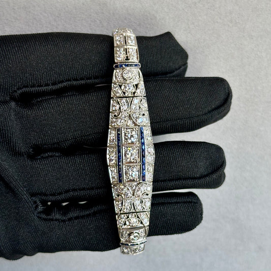 Exquisite Art Deco Filigree Platinum Diamond and Sapphire Bracelet