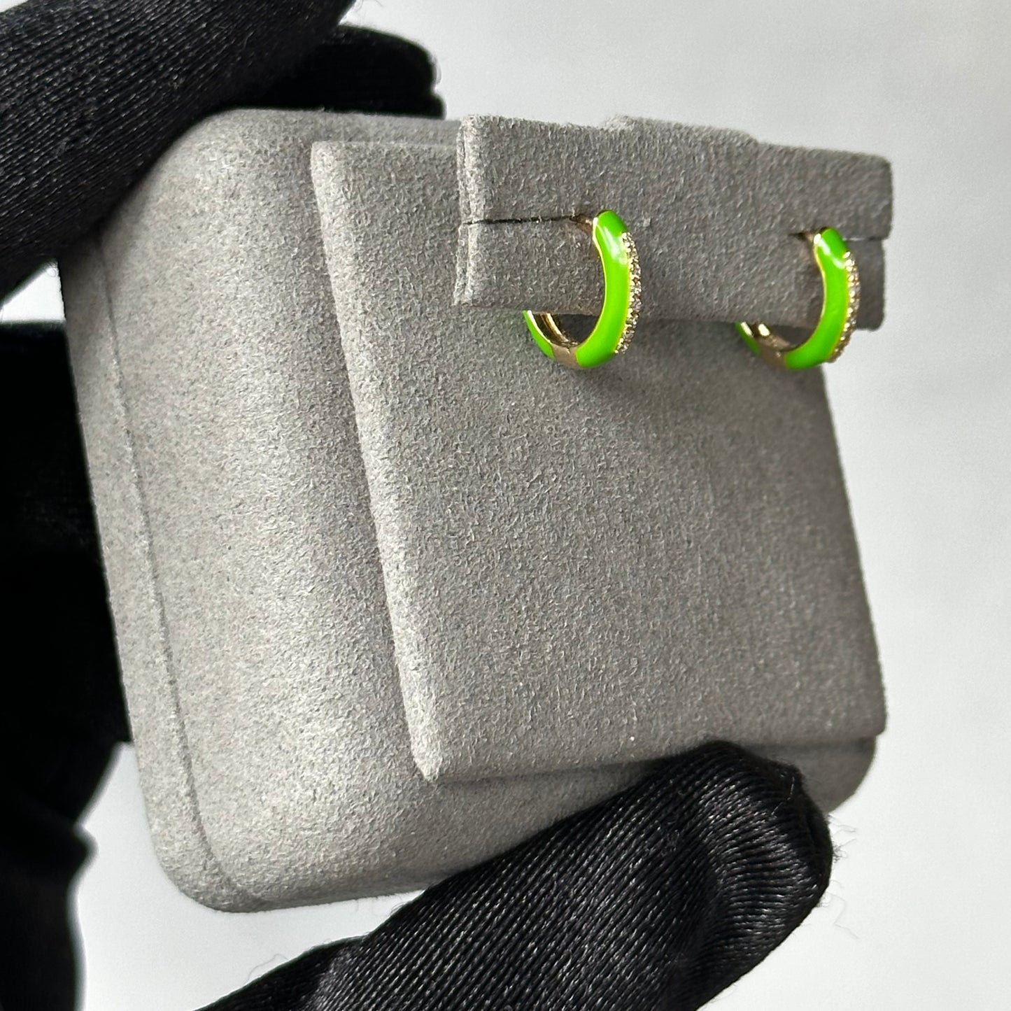 Green Enamel Diamond Huggies