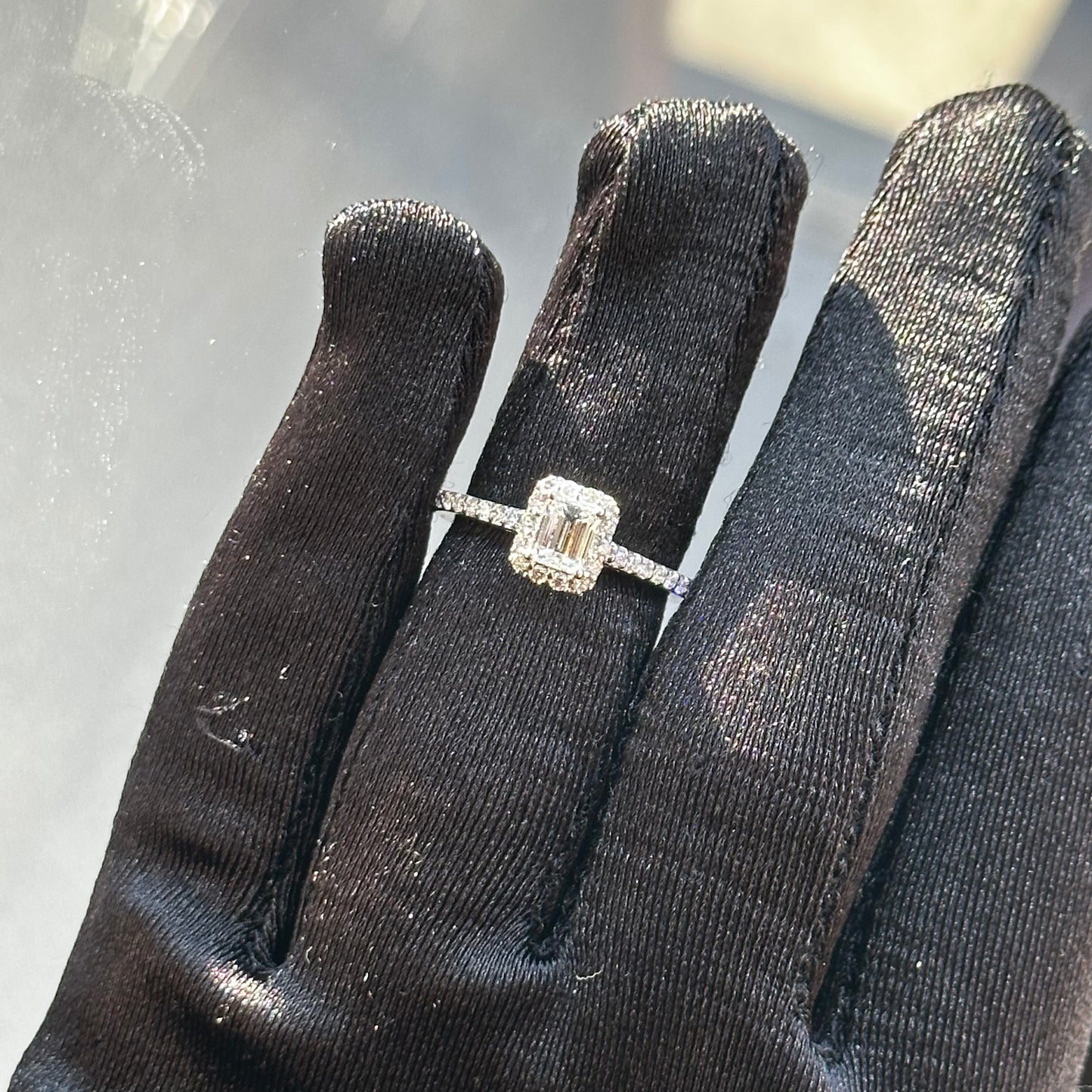 0.99ct Center Emerald Cut Diamond Halo Engagement Ring