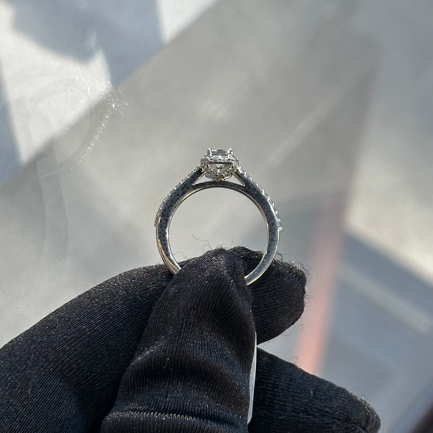 0.99ct Center Emerald Cut Diamond Halo Engagement Ring