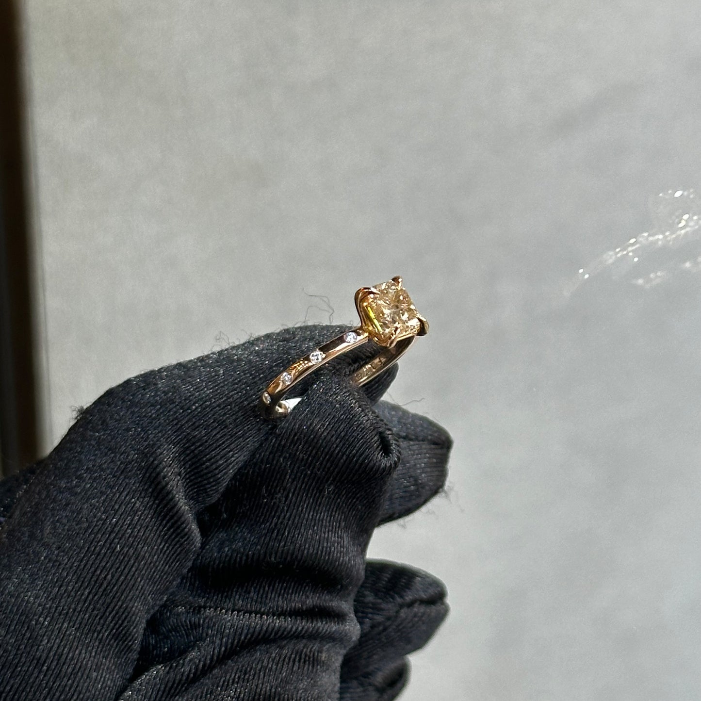 1.04ct Center Radiant Cut Champagne Diamond Engagement Ring