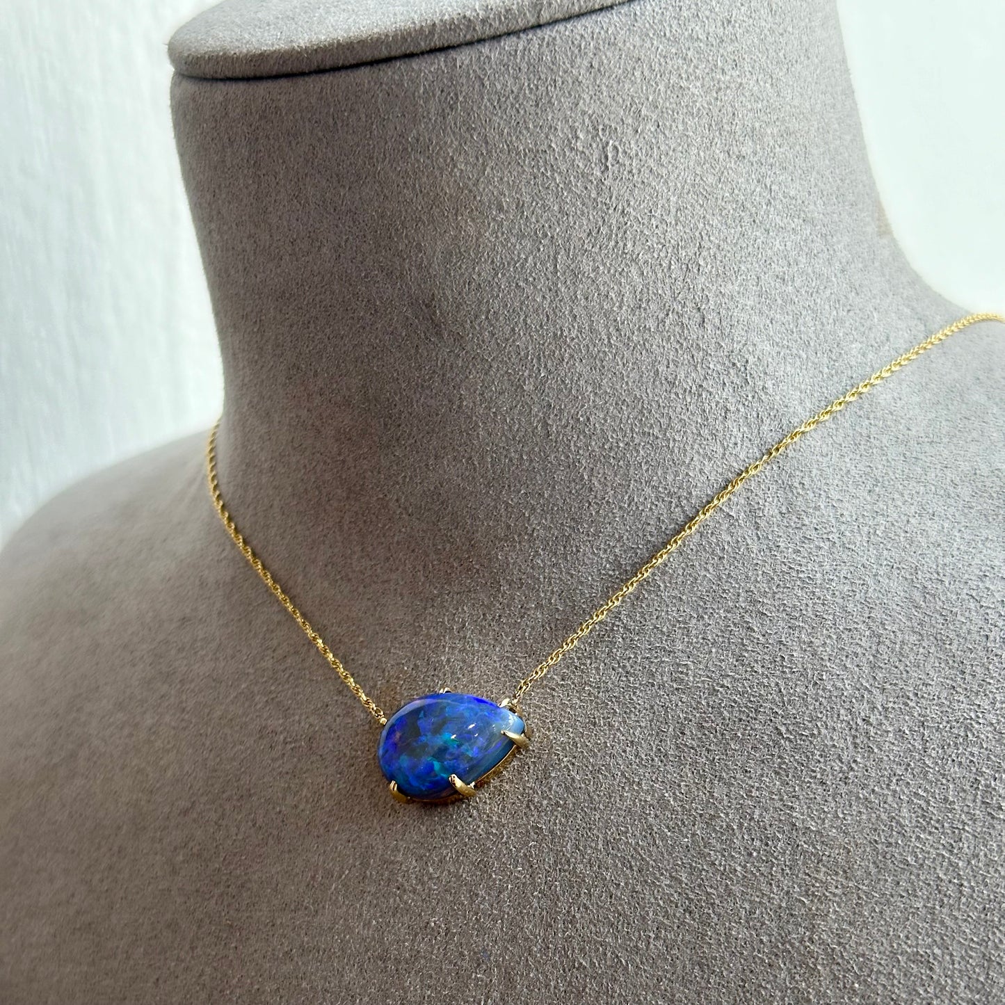 Pear Cabochon Cut Black Opal Necklace