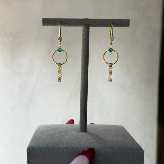 Emerald and Diamond Fancy Dangle Drop Earrings
