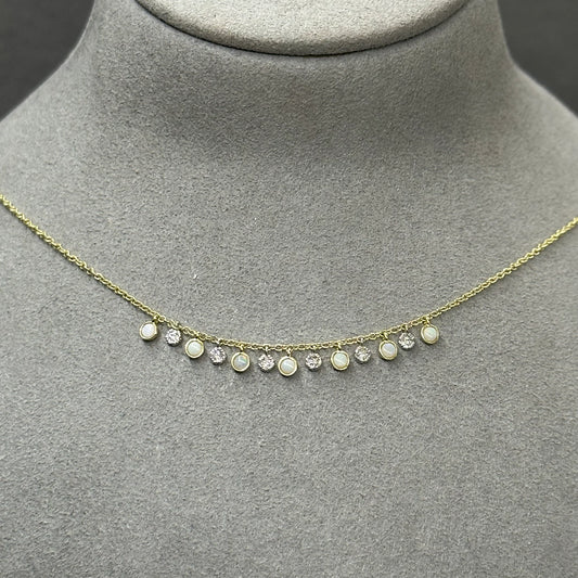 Alternating Opal Bezels and Diamond Clusters Necklace