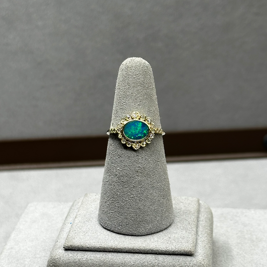 Oval Opal with Bezel Halo Diamonds Ring