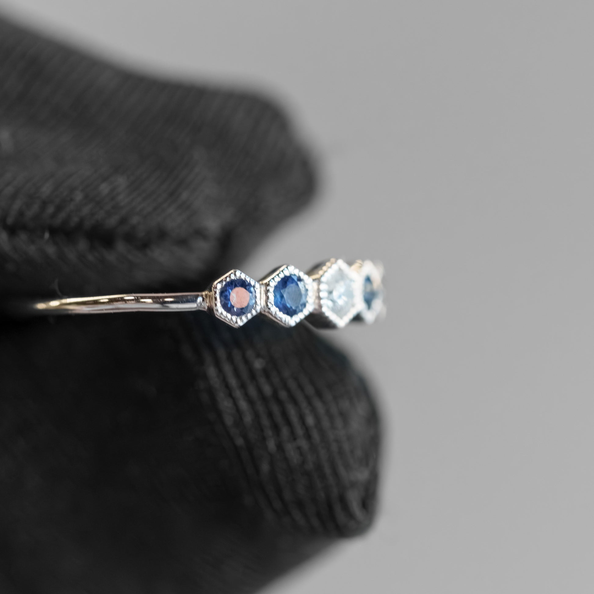 14kt White Gold Octagon Sapphire and Diamond 5-Stone Stacking Band