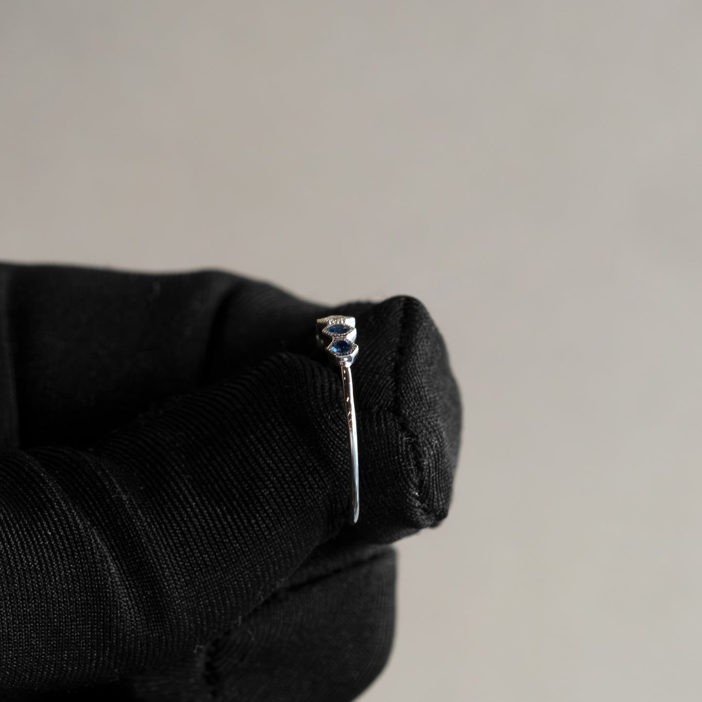 14kt White Gold Octagon Sapphire and Diamond 5-Stone Stacking Band