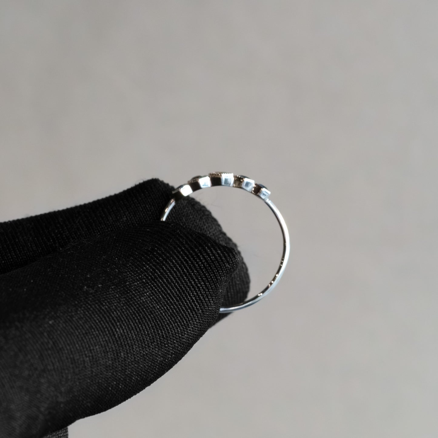 14kt White Gold Octagon Sapphire and Diamond 5-Stone Stacking Band