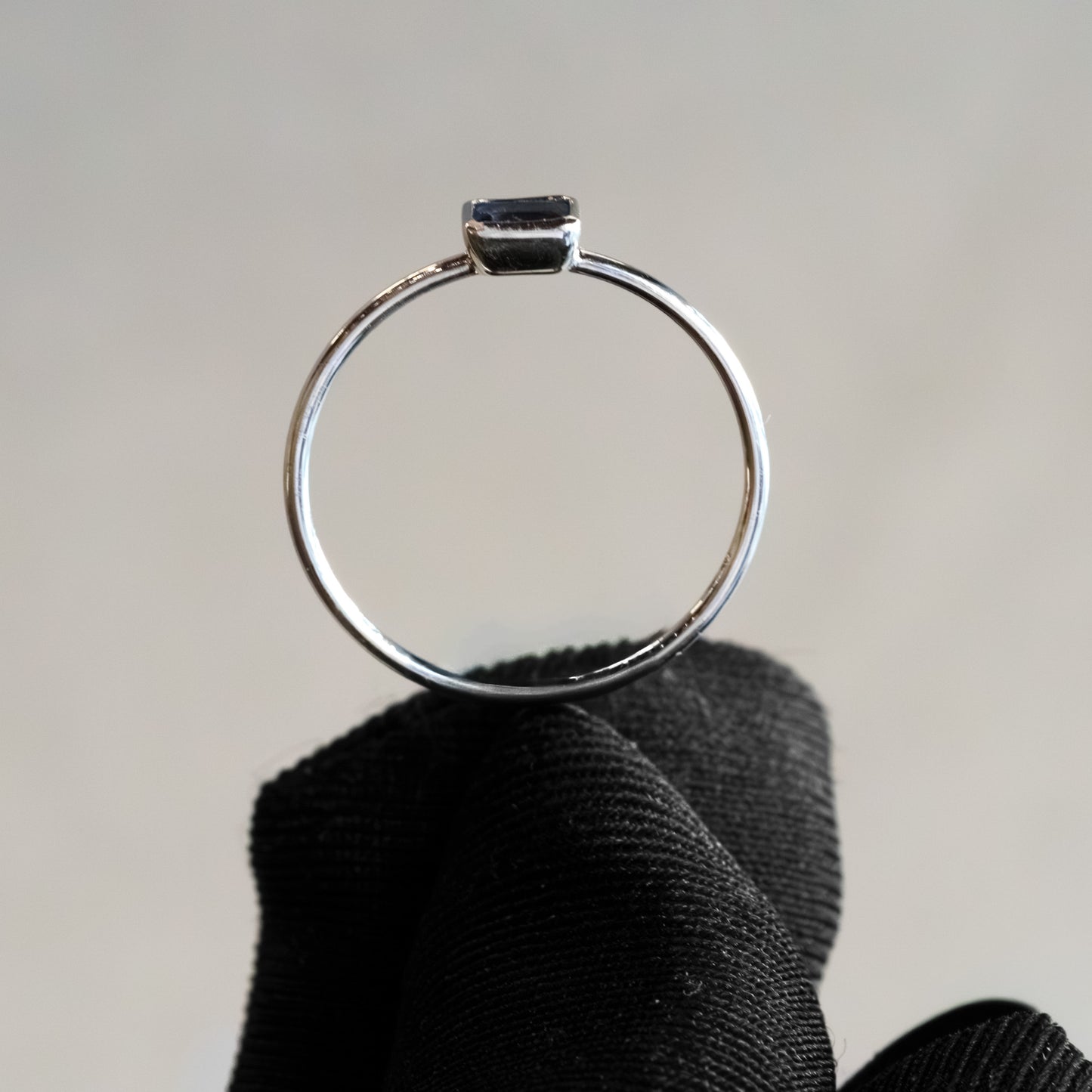 14kt White Gold Baguette Blue Sapphire Bezel-Set Stacking Ring