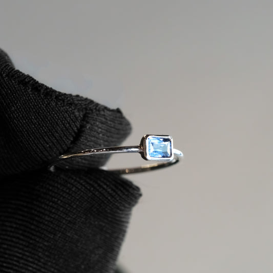 14kt White Gold Baguette Blue Sapphire Bezel-Set Stacking Ring