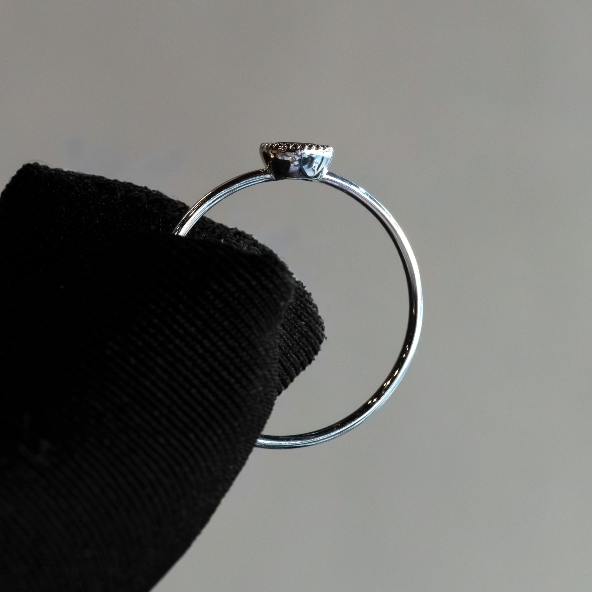 14kt White Gold Oval Sapphire Bezel-Set Milgrain Stacking Ring